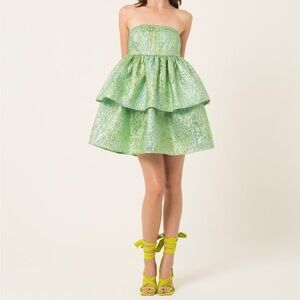 NWT Amylynn Sara Strapless Green Metallic Mini Dress Size S